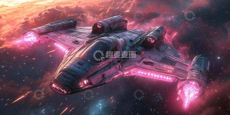 高清大图下载【趣麦麦图】紫色飞船宇宙场景2