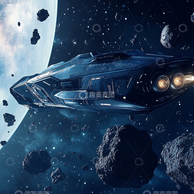 高清大图下载【趣麦麦图】太空飞船与小行星
