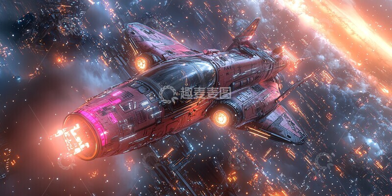 高清大图下载【趣麦麦图】紫色飞船宇宙场景1