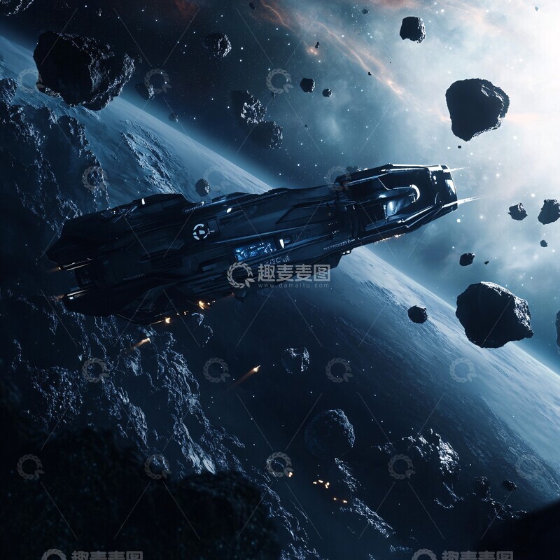 高清大图下载【趣麦麦图】太空飞船与小行星1
