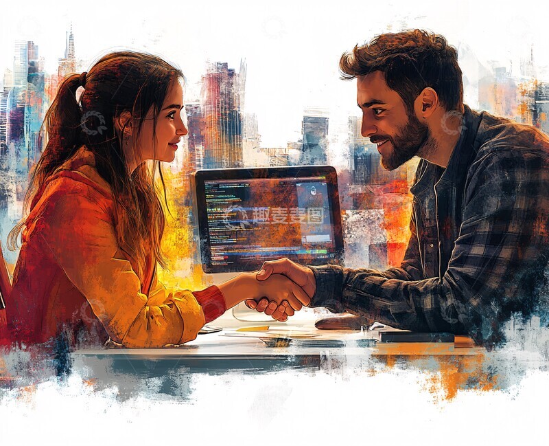 高清大图下载【趣麦麦图】办公桌前握手交流2