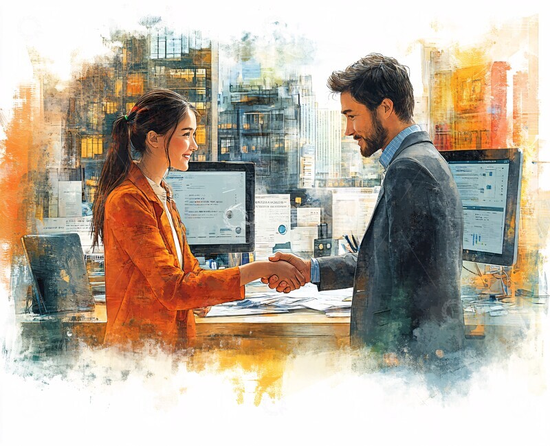 高清大图下载【趣麦麦图】办公桌前握手交流1