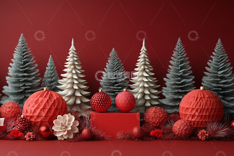 高清大图下载【趣麦麦图】红色展台几何纸球3