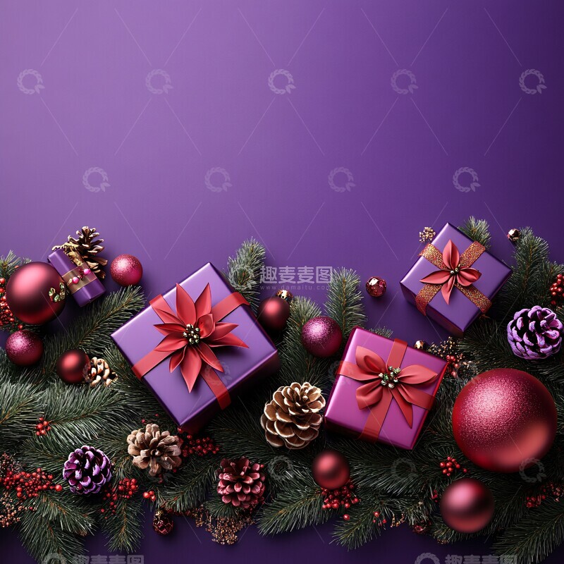 圣诞玩具紫色背景1