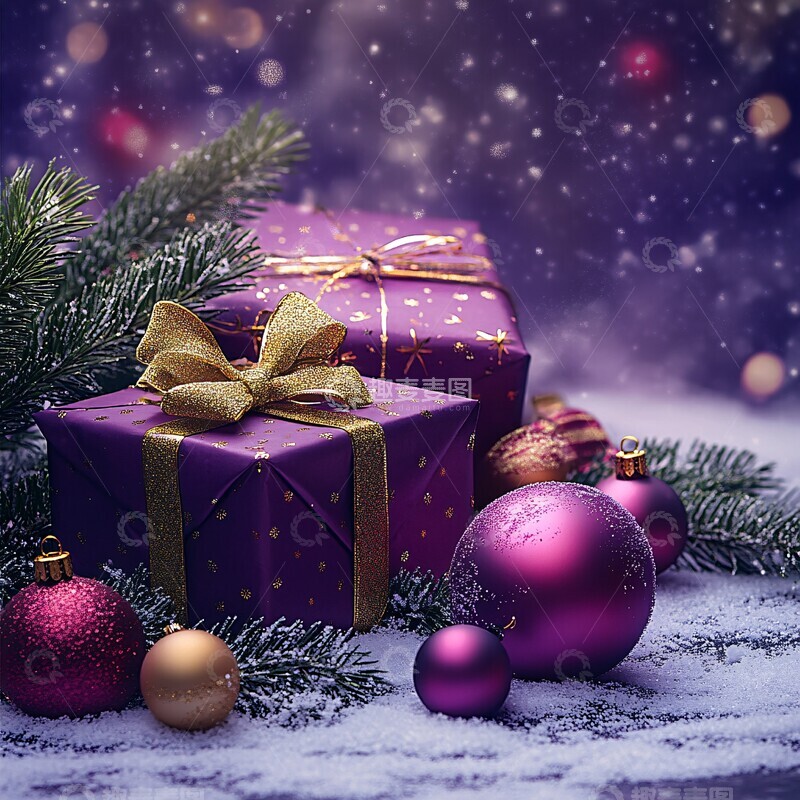圣诞玩具紫色背景
