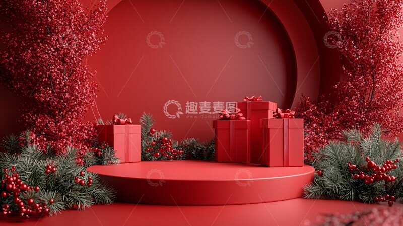 高清大图下载【趣麦麦图】红色舞台礼品展示1