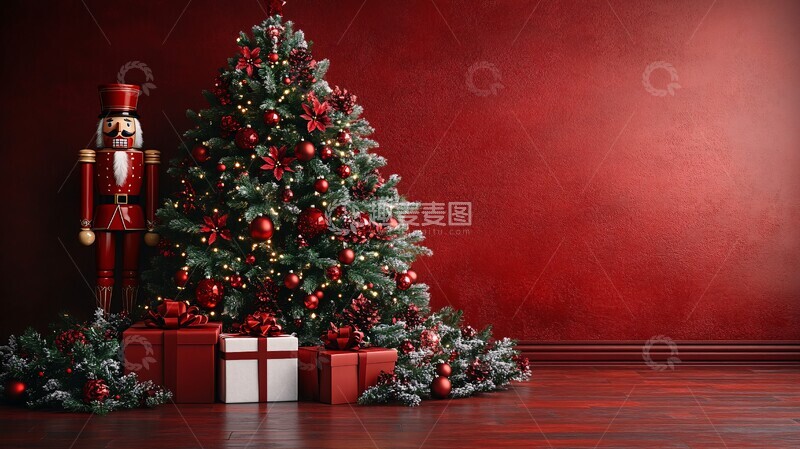 高清大图下载【趣麦麦图】圣诞树红装饰灯光