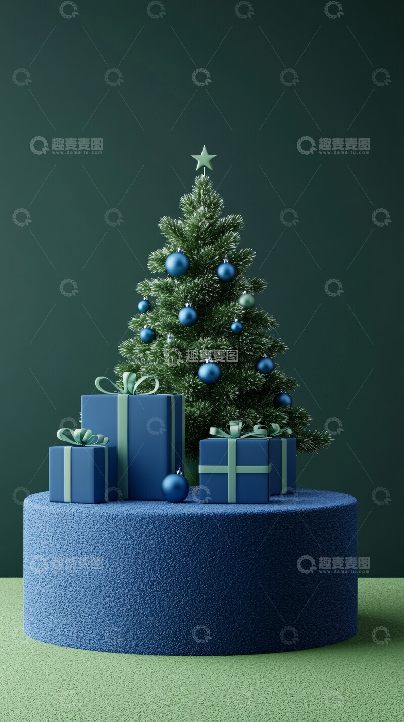 高清大图下载【趣麦麦图】绿色讲台圣诞树