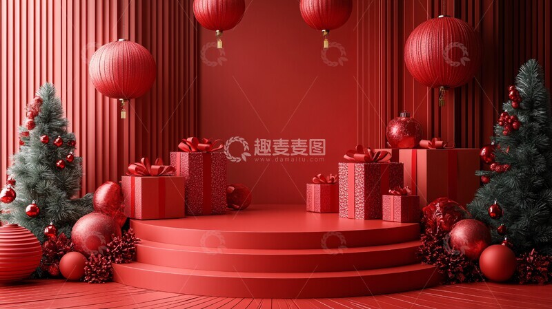高清大图下载【趣麦麦图】红色舞台礼品展示