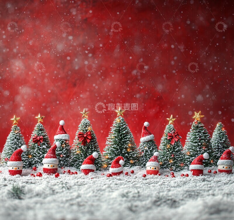高清大图下载【趣麦麦图】圣诞树与雪花壁画1