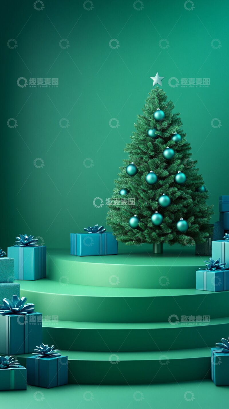 高清大图下载【趣麦麦图】绿色讲台圣诞树1
