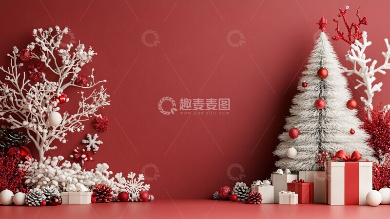 高清大图下载【趣麦麦图】双圣诞树红白装饰