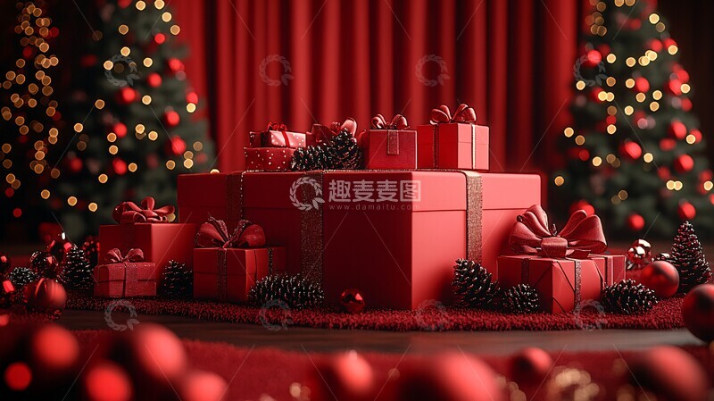 高清大图下载【趣麦麦图】红色礼盒圣诞装饰1