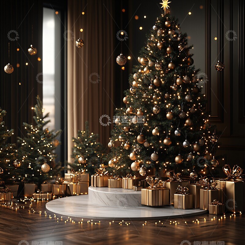 高清大图下载【趣麦麦图】金色圣诞装饰背景2