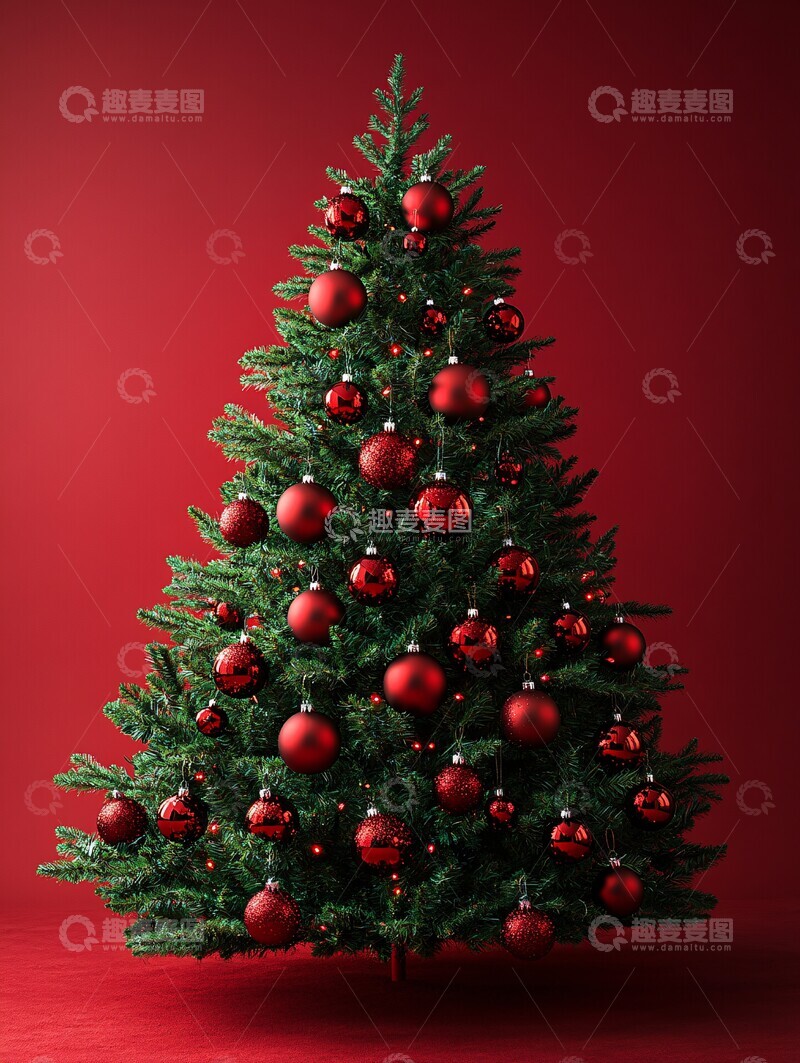 高清大图下载【趣麦麦图】圣诞树红球背景1
