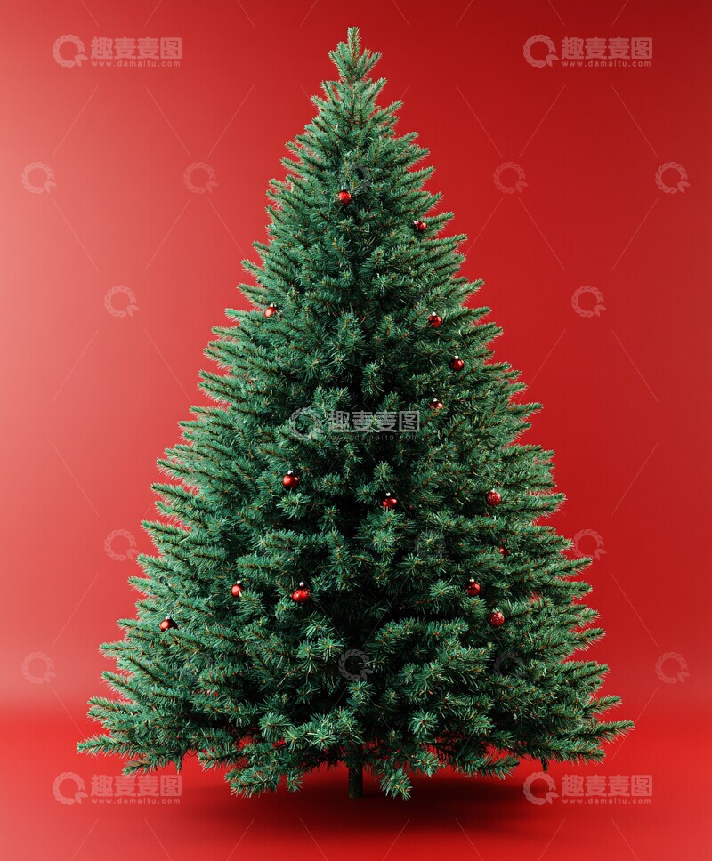 高清大图下载【趣麦麦图】红色背景圣诞树3