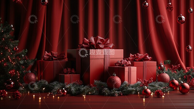 高清大图下载【趣麦麦图】红色礼盒圣诞装饰2