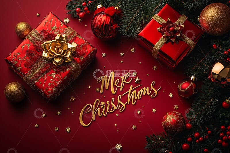 高清大图下载【趣麦麦图】圣诞文字金红装饰