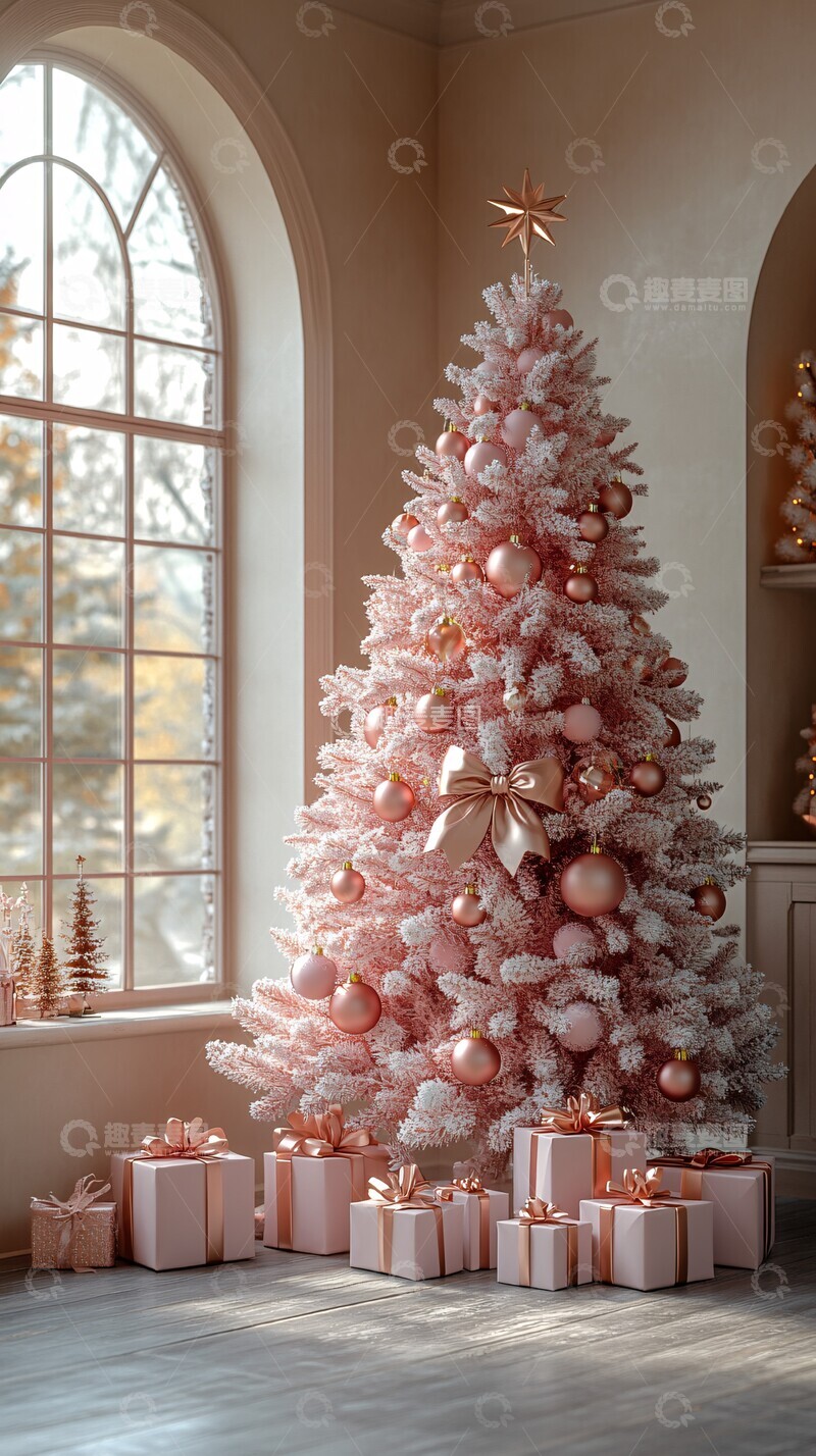 高清大图下载【趣麦麦图】粉色圣诞树与礼盒