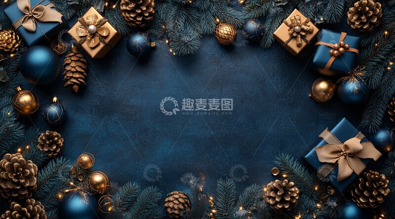 蓝色背景圣诞装饰2