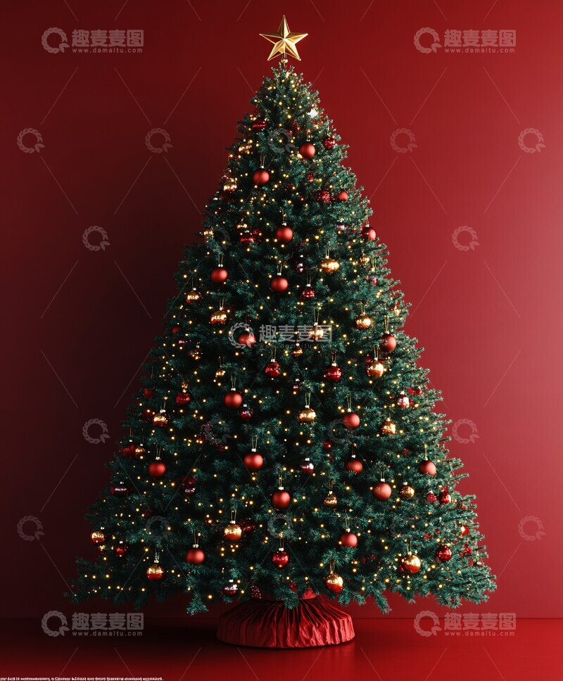 高清大图下载【趣麦麦图】红色背景圣诞树4
