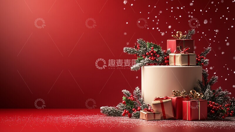 高清大图下载【趣麦麦图】白色圆柱底座圣诞节