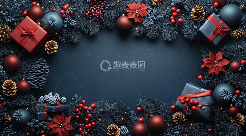 蓝色背景圣诞装饰