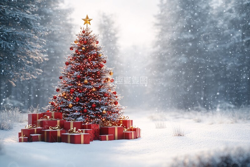 高清大图下载【趣麦麦图】圣诞树礼物雪花1