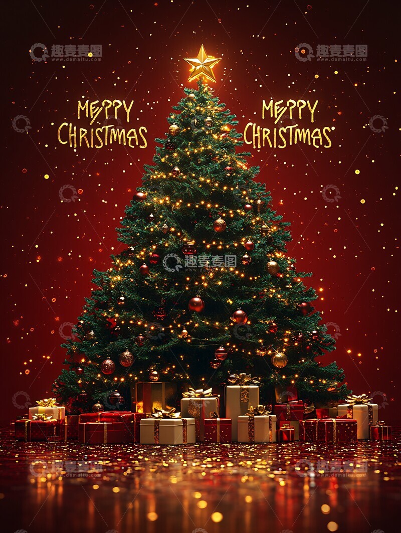高清大图下载【趣麦麦图】圣诞树礼物与灯饰2