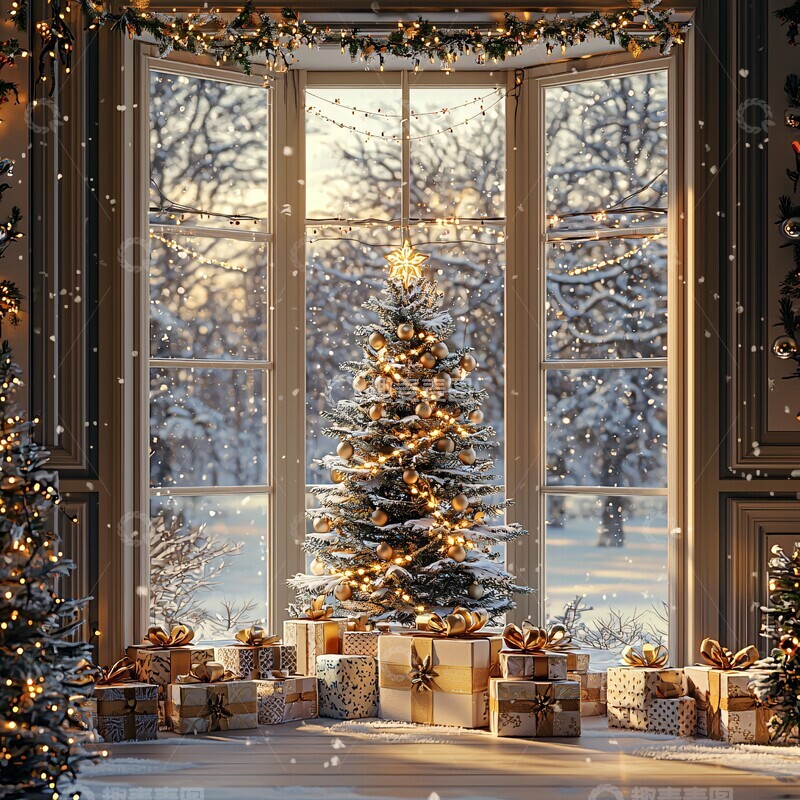 圣诞窗景圣诞窗景雪景