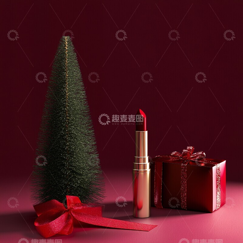 高清大图下载【趣麦麦图】圣诞树礼物口红1
