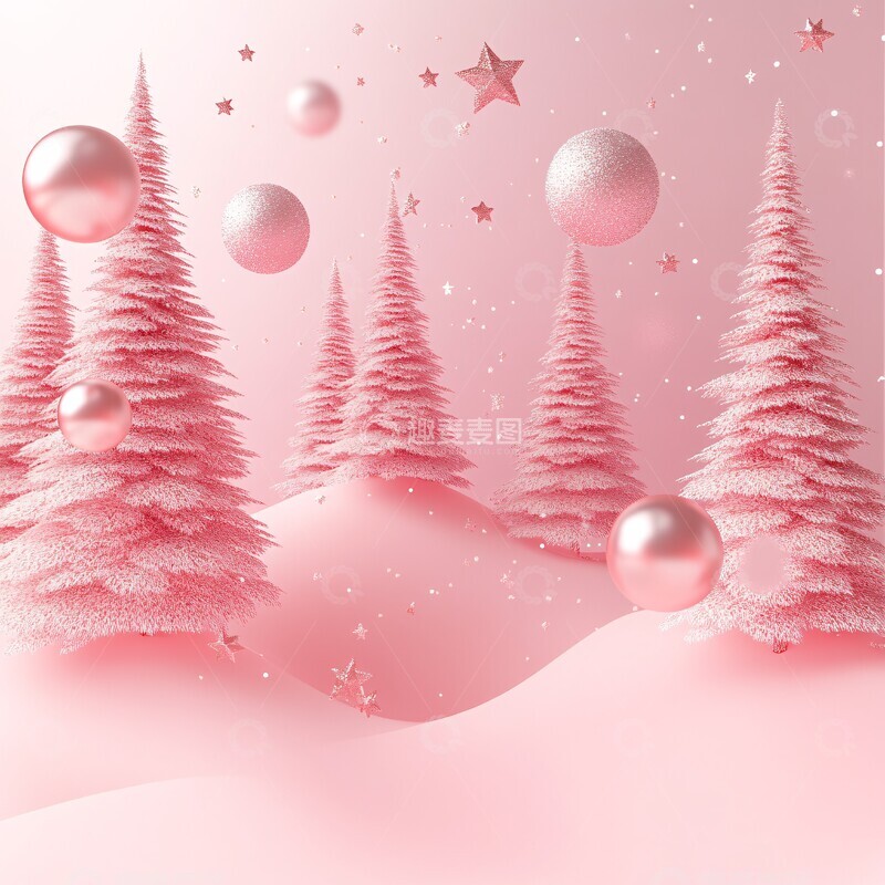 高清大图下载【趣麦麦图】新年球树星光背景1