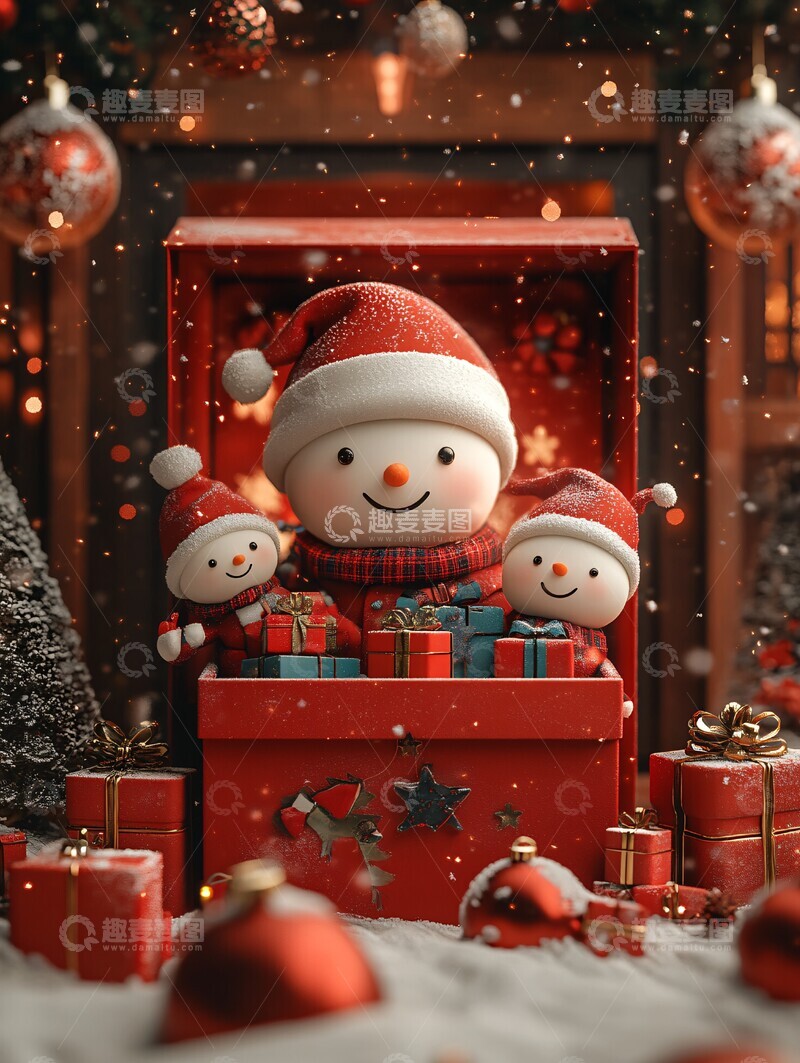高清大图下载【趣麦麦图】红色礼盒圣诞购物