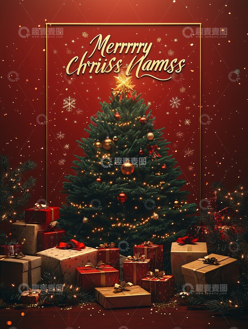高清大图下载【趣麦麦图】圣诞树礼物与灯饰