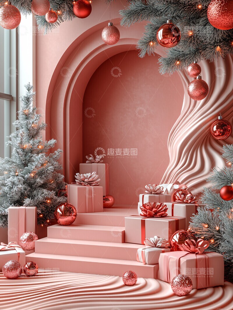 高清大图下载【趣麦麦图】粉色背景圣诞装饰1