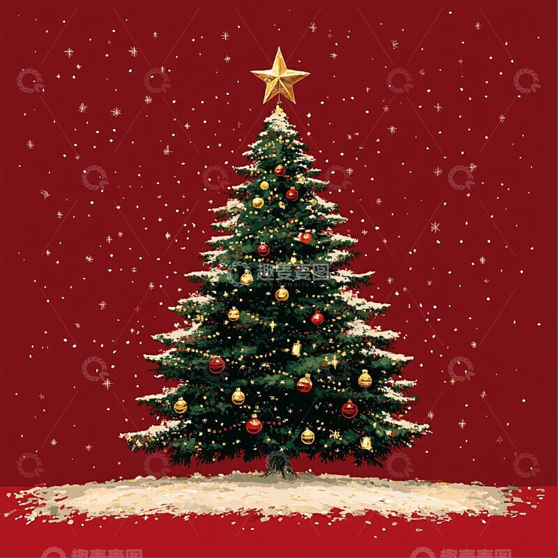 高清大图下载【趣麦麦图】圣诞树红背景
