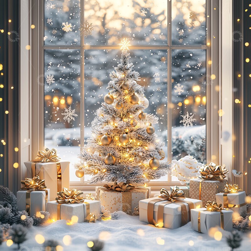 高清大图下载【趣麦麦图】圣诞窗景圣诞窗景雪景1