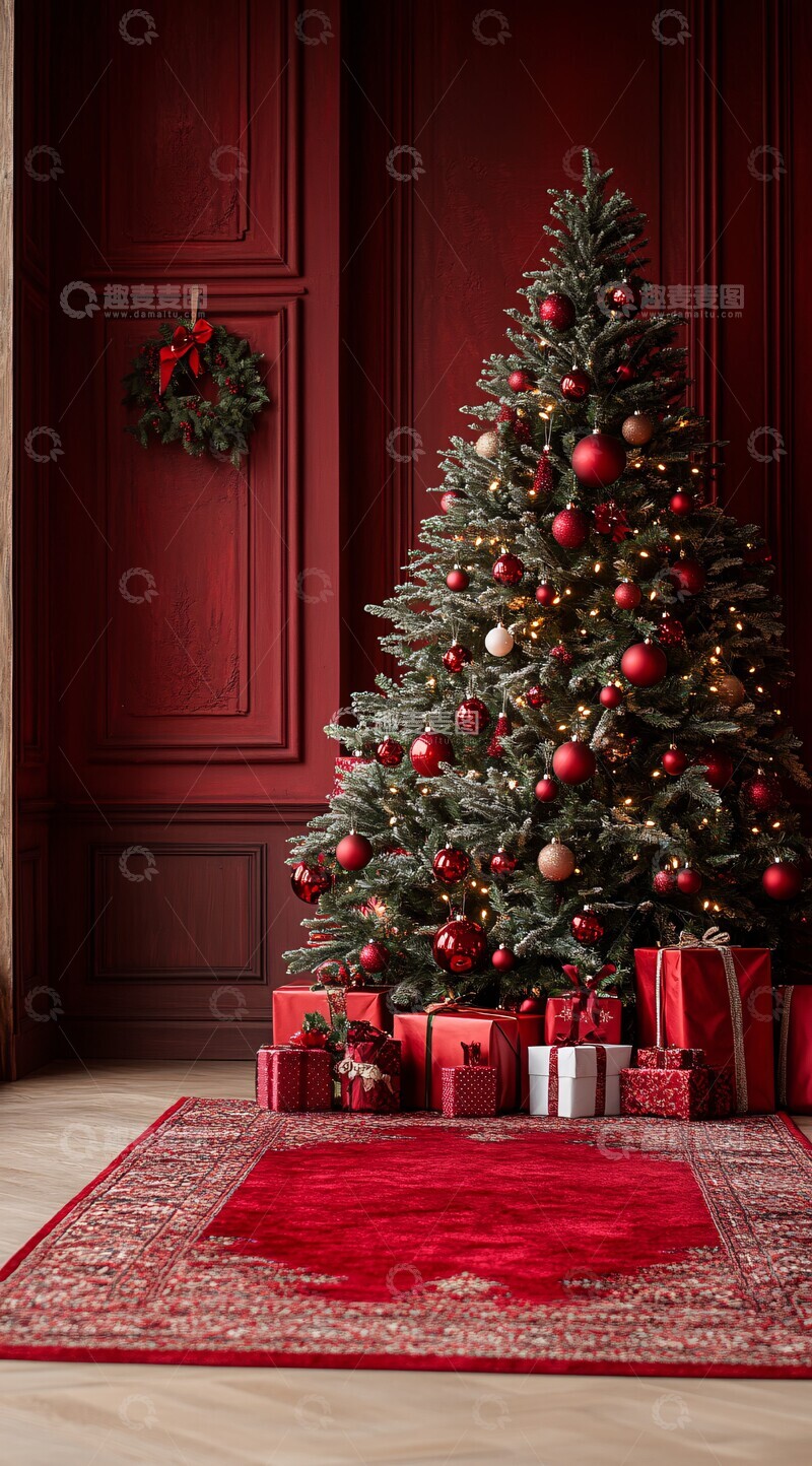 高清大图下载【趣麦麦图】红色圣诞地毯1
