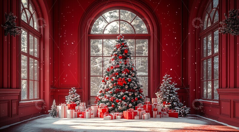 红墙圣诞树背景2