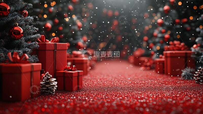高清大图下载【趣麦麦图】圣诞礼物与树背景2