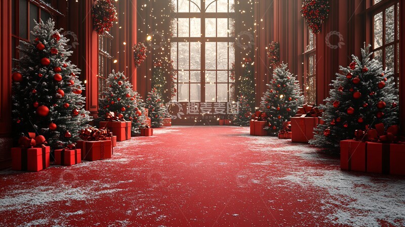 高清大图下载【趣麦麦图】圣诞礼物与树背景