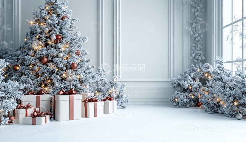 高清大图下载【趣麦麦图】圣诞树与礼物雪景