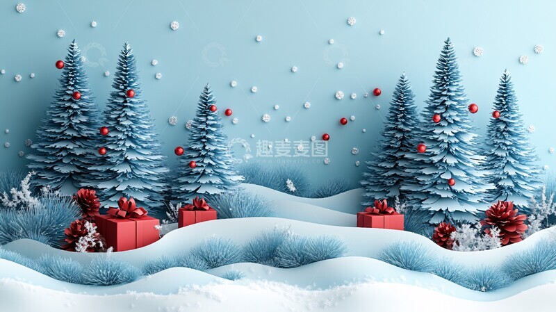 高清大图下载【趣麦麦图】圣诞雪景纸艺2