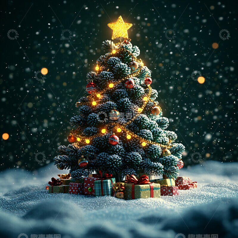 高清大图下载【趣麦麦图】雪地里的圣诞树玩具1