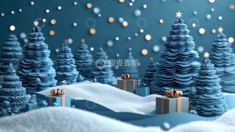 高清大图下载【趣麦麦图】圣诞雪景纸艺