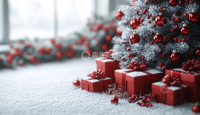 高清大图下载【趣麦麦图】圣诞树与礼物雪景2