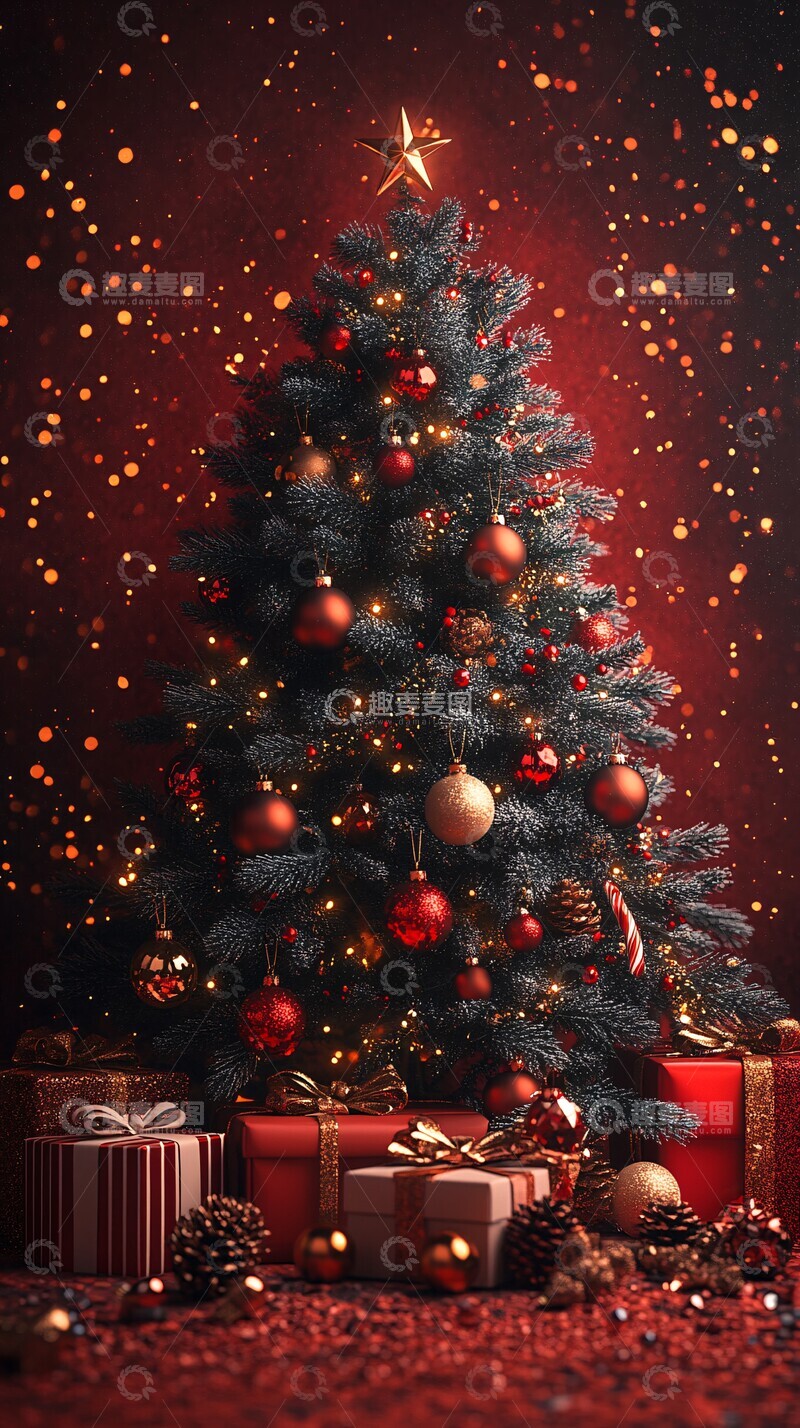 高清大图下载【趣麦麦图】圣诞树装饰背景2