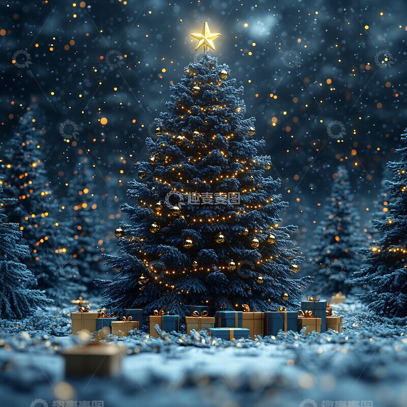 高清大图下载【趣麦麦图】圣诞树金币礼物