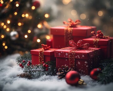 白色桌子红色礼盒圣诞树2