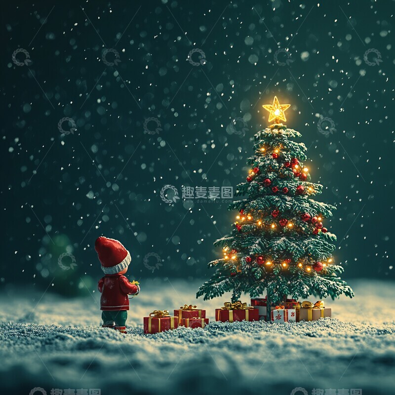 高清大图下载【趣麦麦图】雪地里的圣诞树玩具2